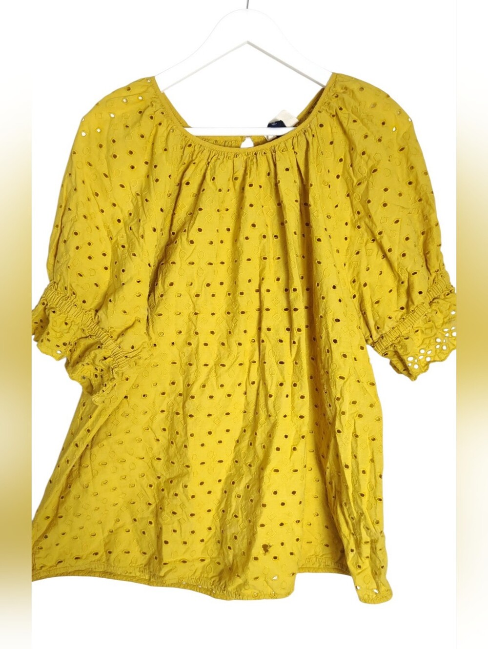Mustard Universtal Thread Eyelet Puff Sleeve Blouse Extra Large XL Cottagecore